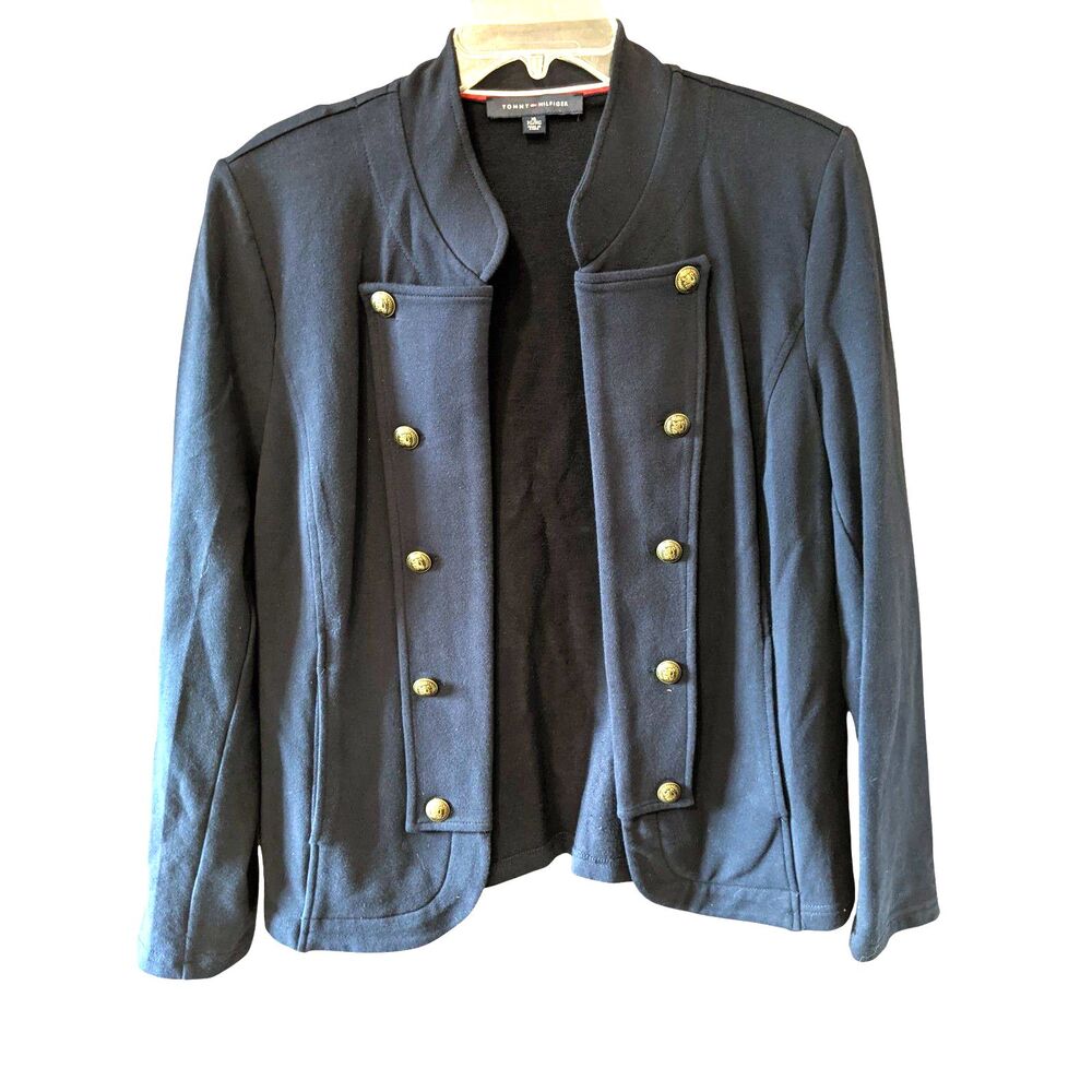 Tommy Hilfiger Navy Jacket Military Band Style Sky Captain Metal Buttons Sz XL